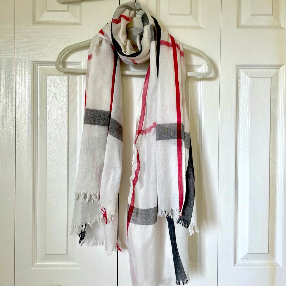 White, Red & Gray Plaid Scarf